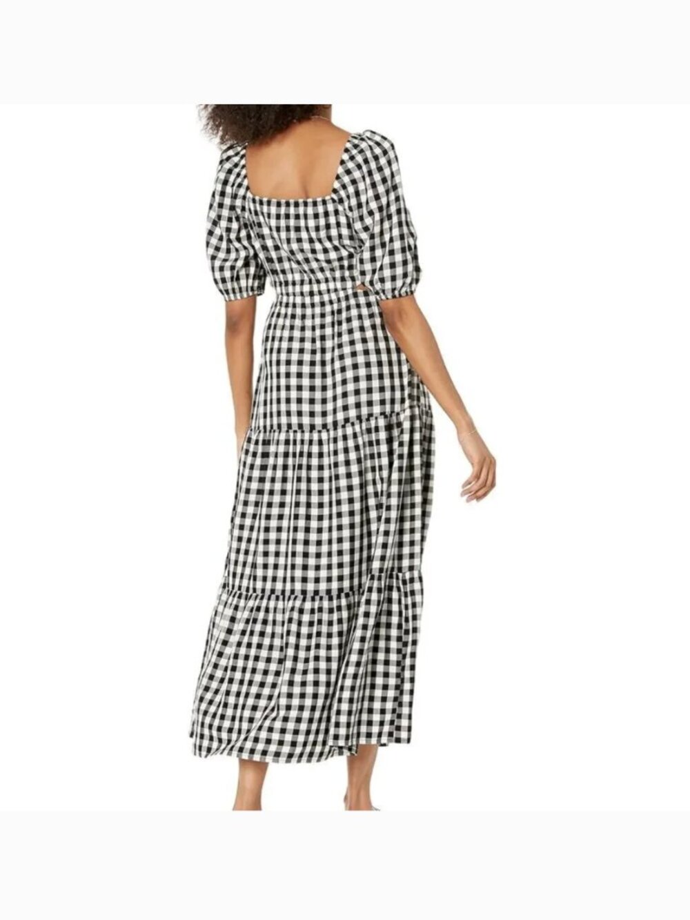 The Drop Anaya Square Neck puff sleeve Black White Gingham sundress Maxi Dress M - Picture 12 of 13